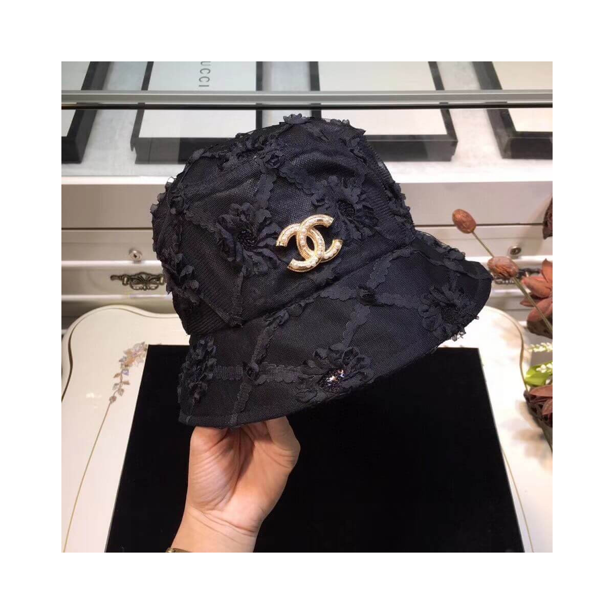 Chanel Flower and Lace Fedora Hat D011