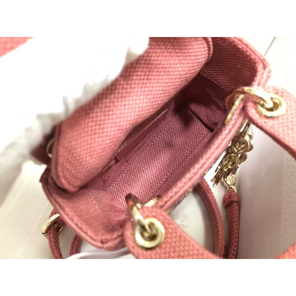 Micro Lady Dior Bag Dark Pink Metallic Canvas Embroidered with Multicolor Crystals S0856