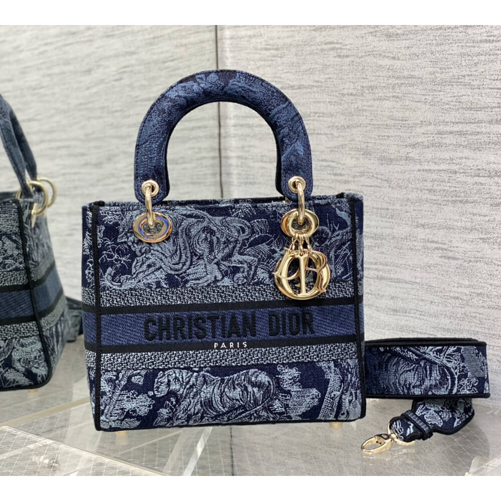 Dior Medium Lady D-Lite Bag Denim Blue Toile de Jouy Embroidery M0565