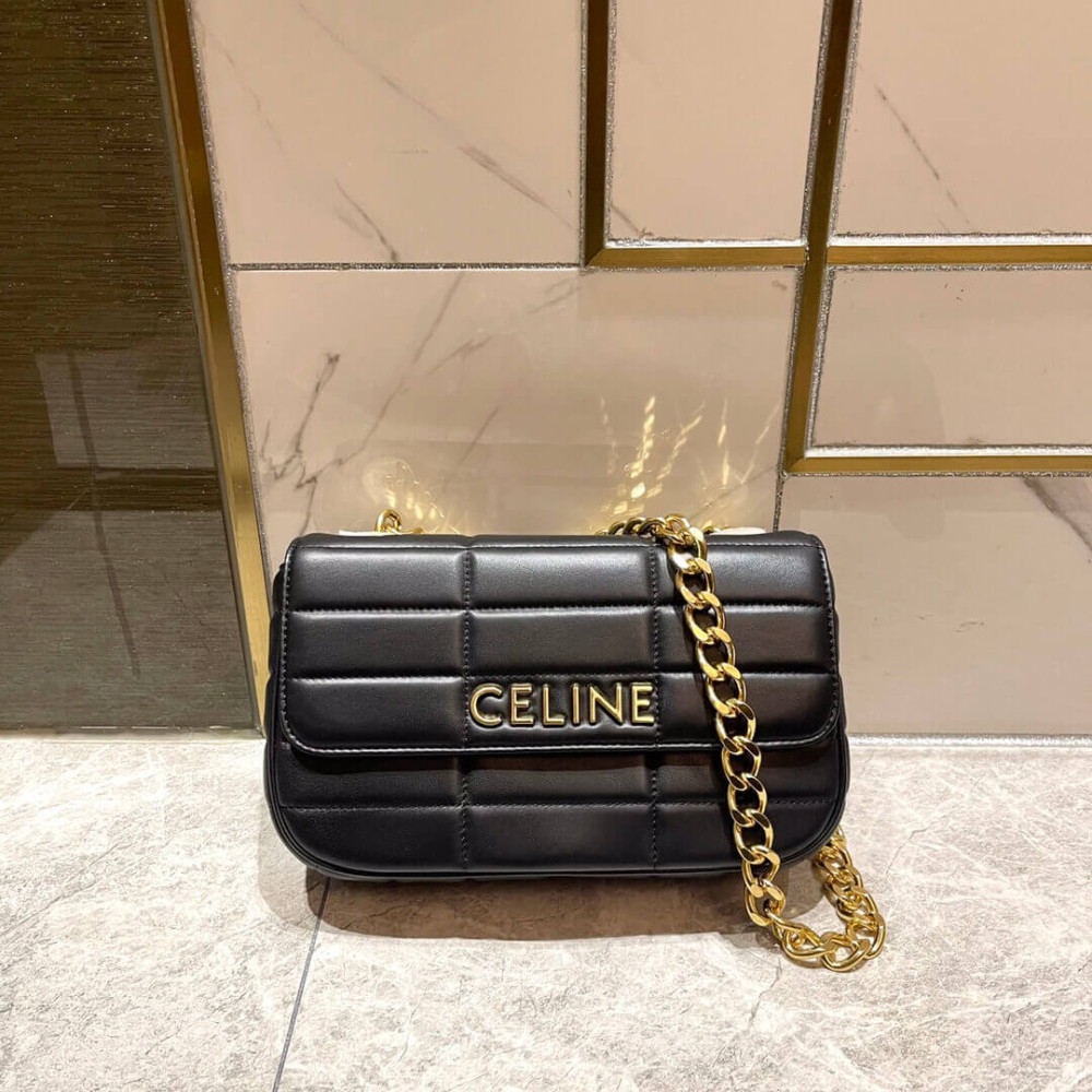 Celine Matelasse Chain Shoulder Bag 111273 Quilted Black