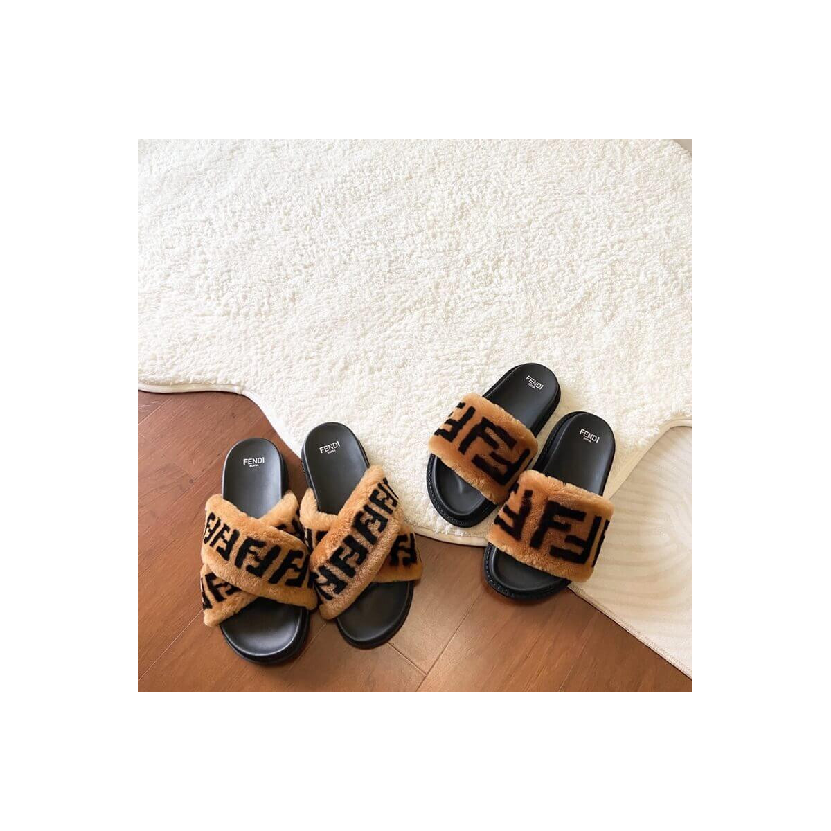 Fendi FF Fur Pool Slide Sandals F125