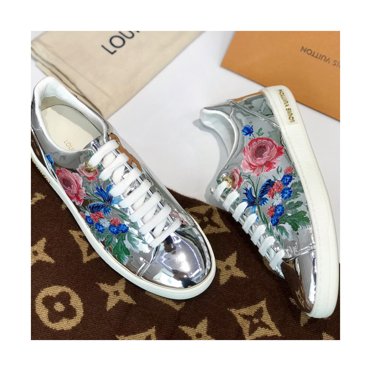 Louis Vuitton Metallic Silver Printed Frontrow Sneaker 1A5N7W