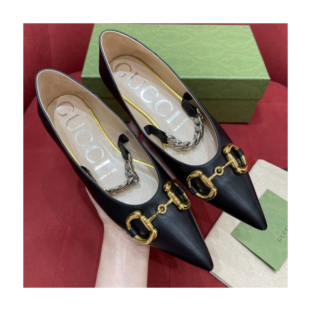 Gucci Chain Leather Ballet Flats with Horsebit 621161