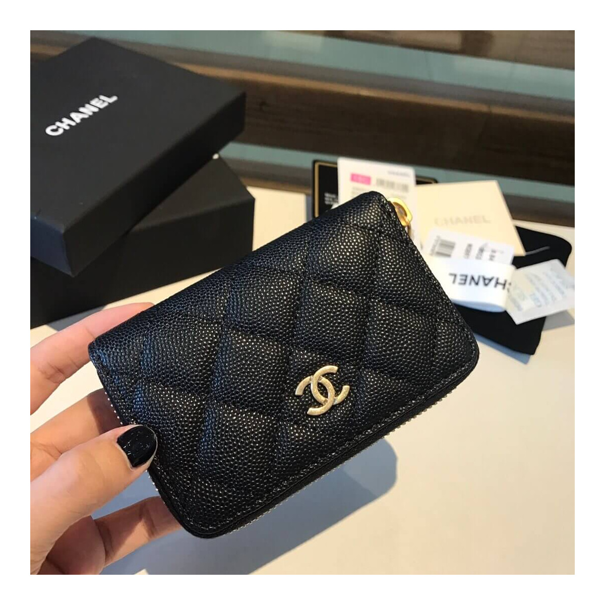 Chanel Grainy Calfskin Classic Zipped Card Holder A84511