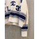 Chanel Varsity Logo iconic Oversized Wool Cashmere V Neck Sweater C1402