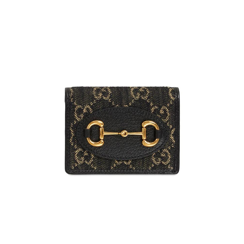 Gucci Horsebit 1955 Jacquard Card Case Wallet 621887 Black