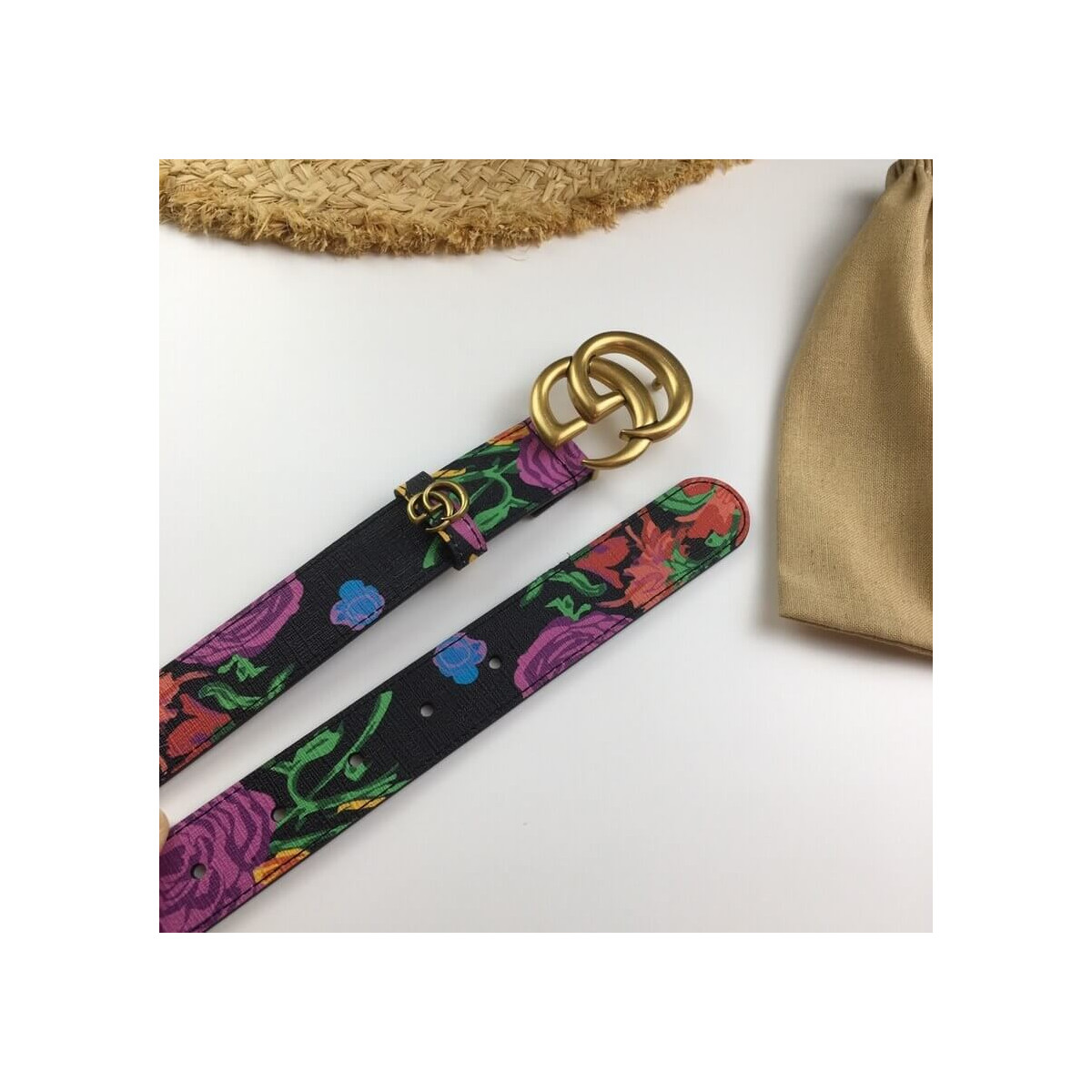 Gucci Ken Scott Print GG Marmont Belt Double G Buckle 4 Cm Width