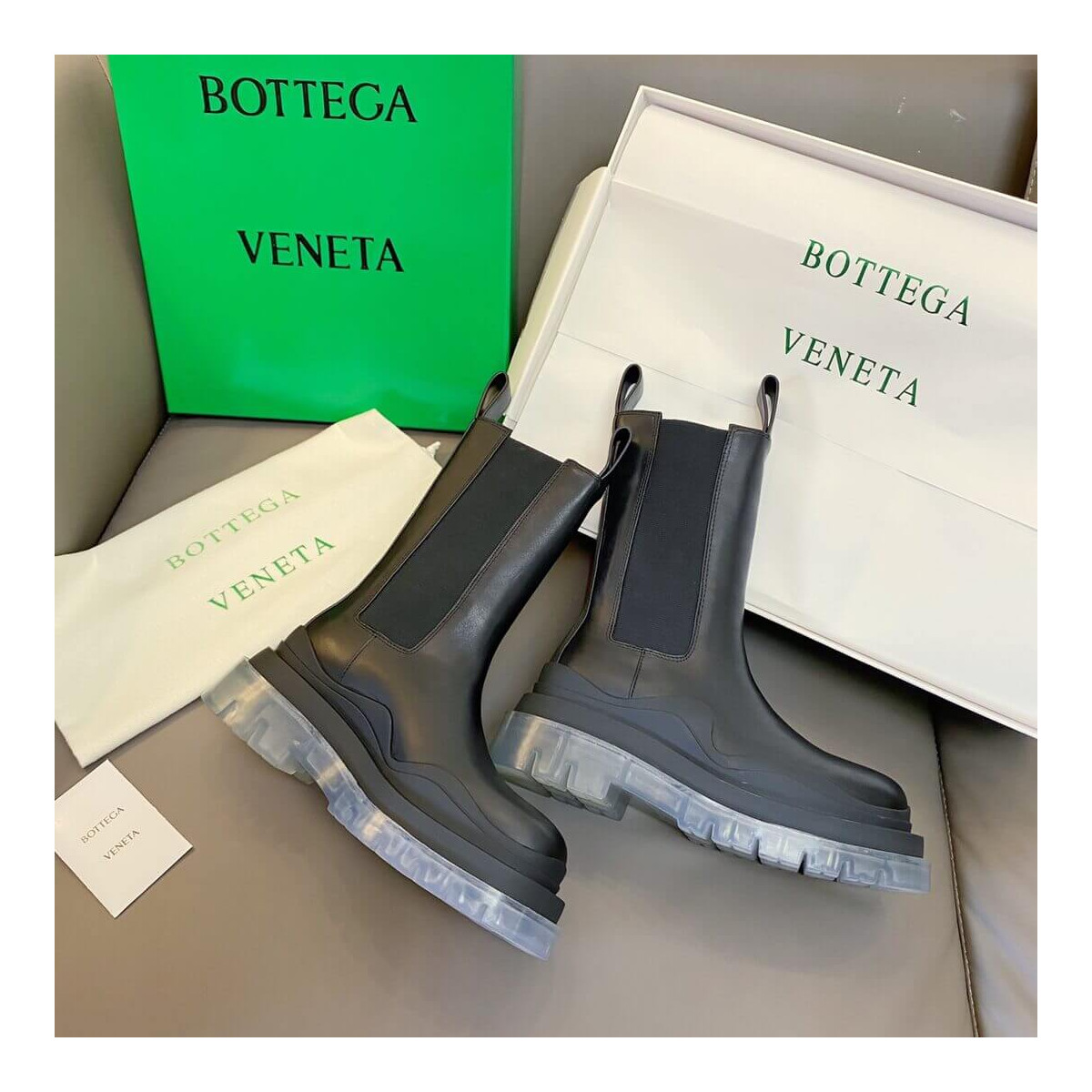 Bottega Veneta Rubber-Trimmed Leather Chelsea Boots Black