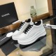 Chanel Grained Calfskin Leather Thick Sole Logo Sneakers G38808 White Black