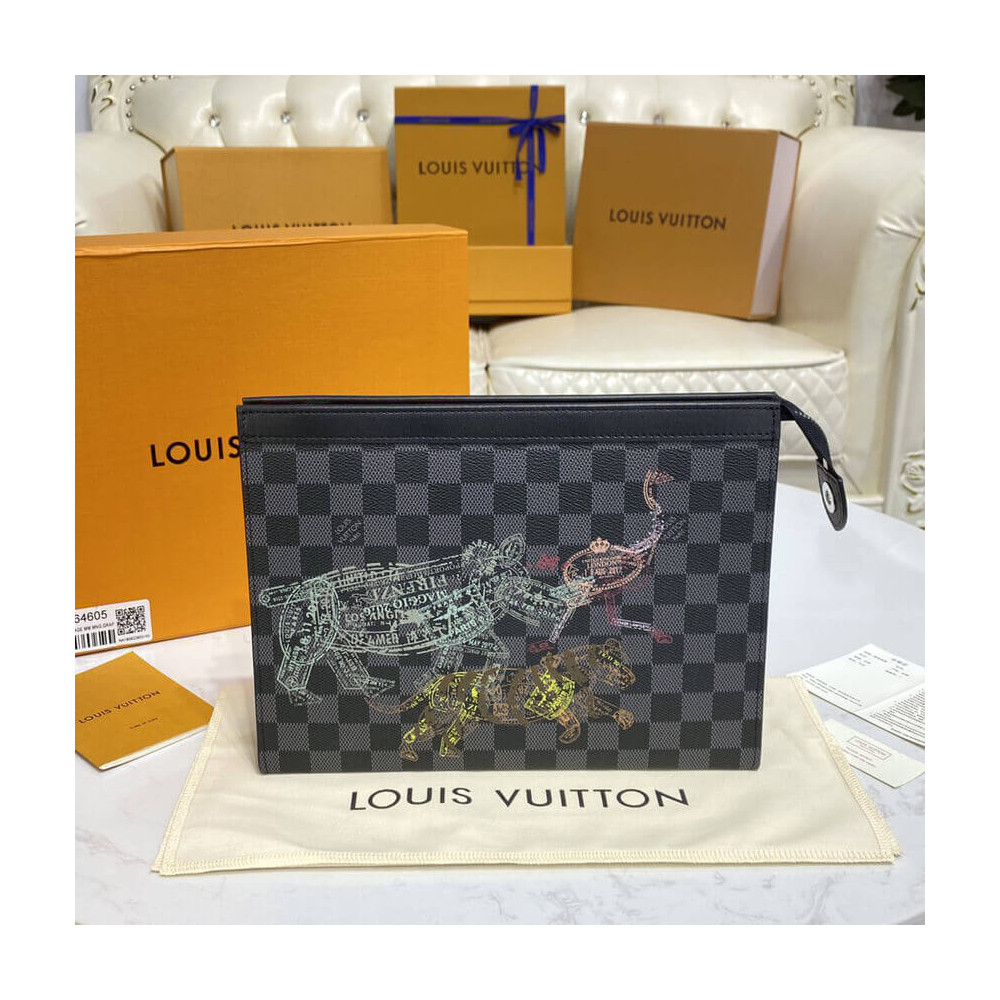 Louis Vuitton Damier Graphite Stamps Pochette Voyage MM N64605