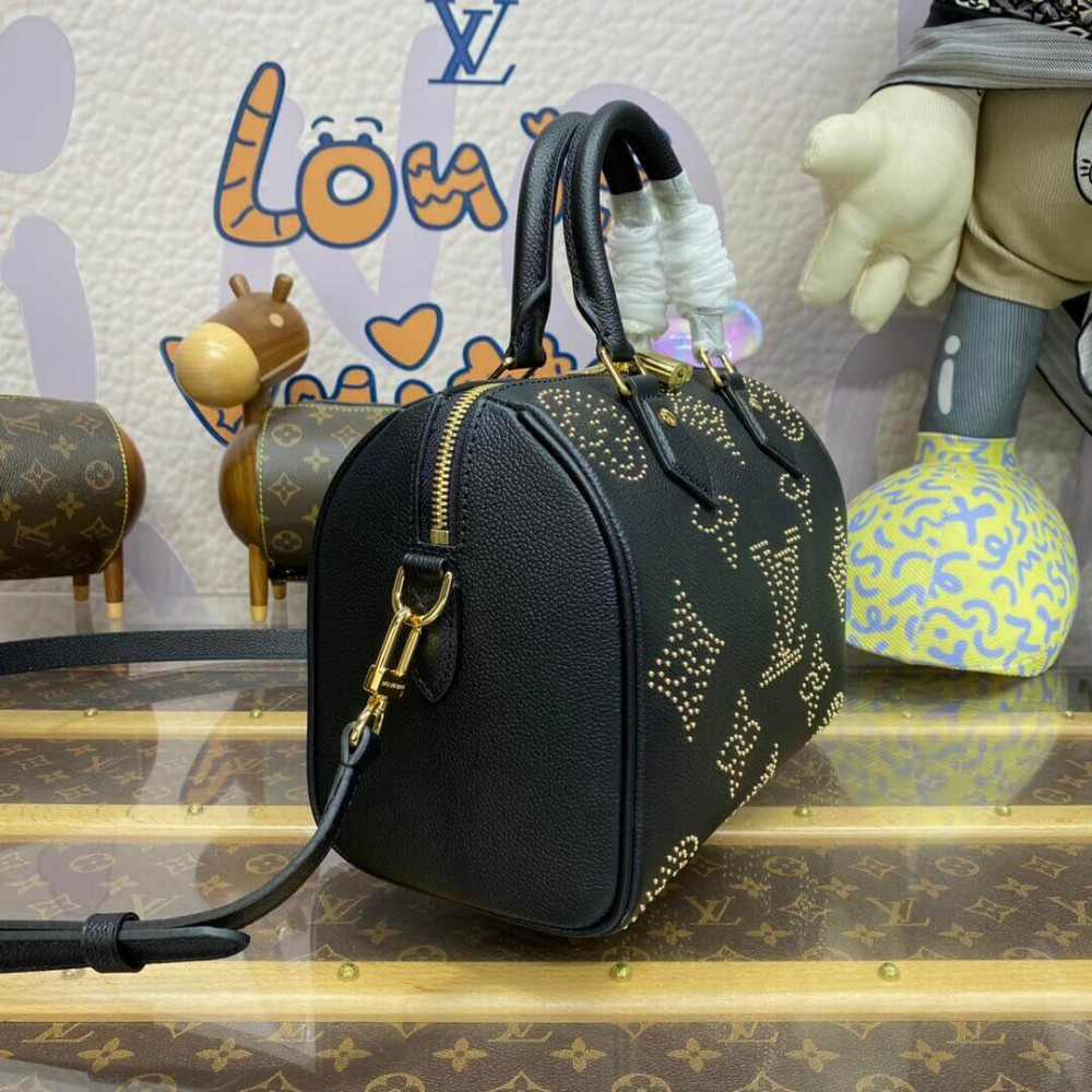 Louis Vuitton Speedy Bandouliere 25 M46736 Black Monogram Empreinte With Studs