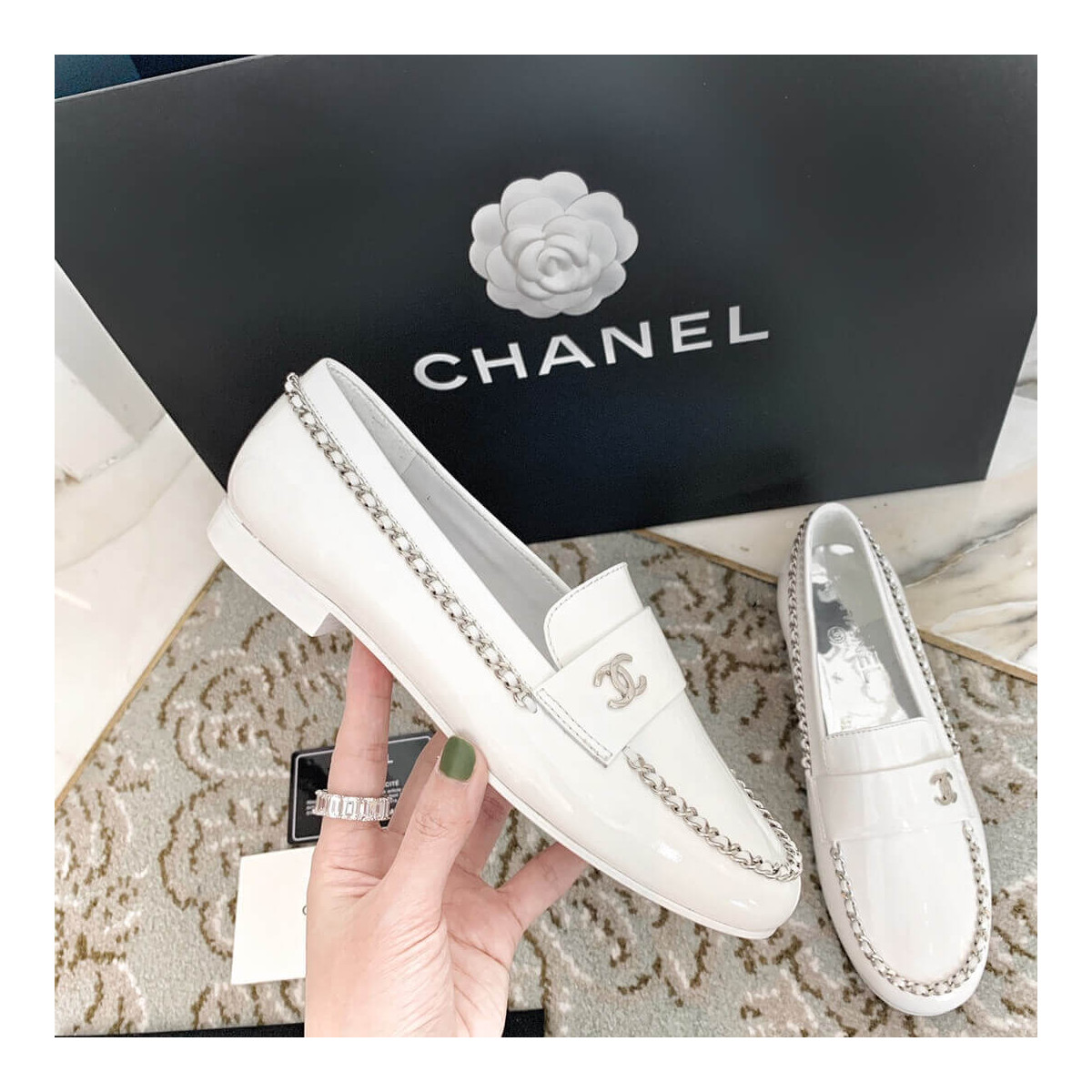 Chanel Patent Leather Chain Loafers G35631