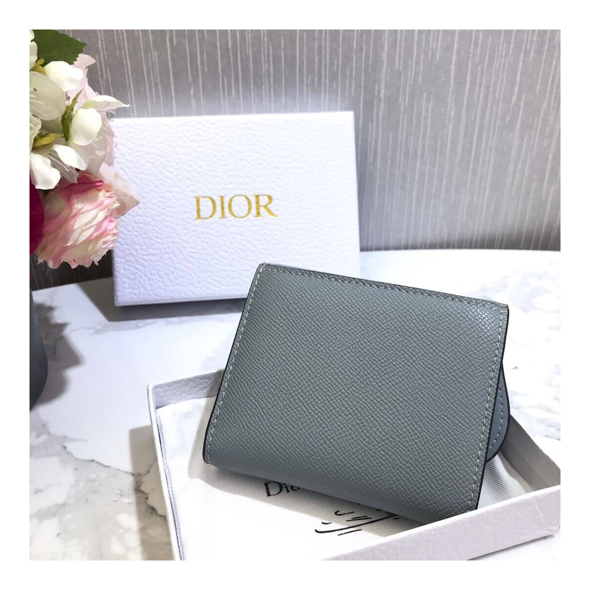 Christian Dior Grained Calfskin Saddle Lotus Wallet S5652