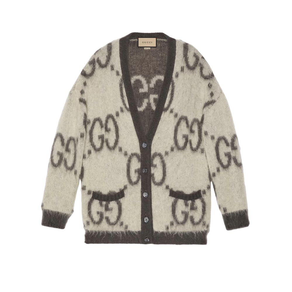 Gucci Reversible GG Mohair Wool Cardigan In Cream &amp; Dark Grey 635160