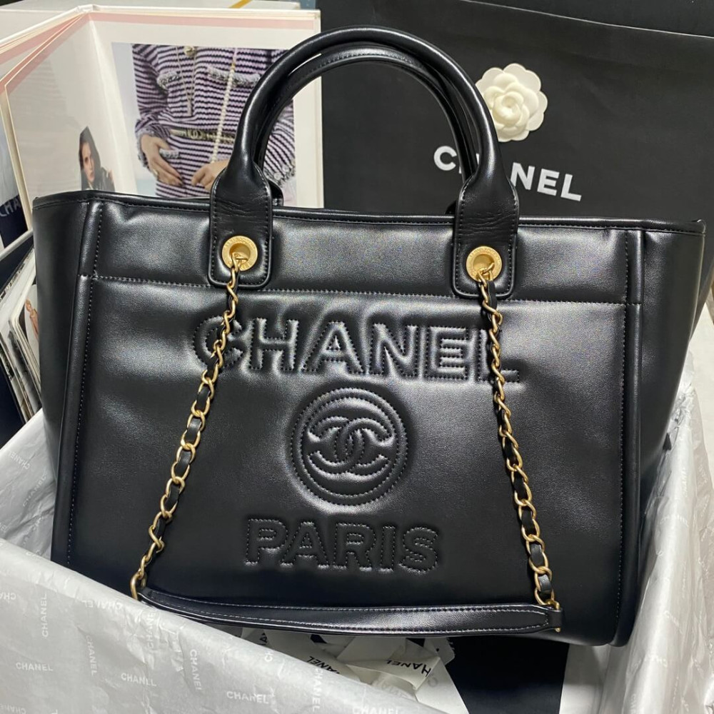 Chanel Deauville Calfskin Small Shopping Bag AS3257 Black