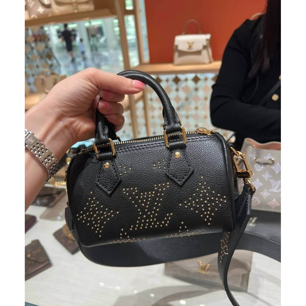 Louis Vuitton Nano Speedy M46745 Black Monogram Empreinte With Studs