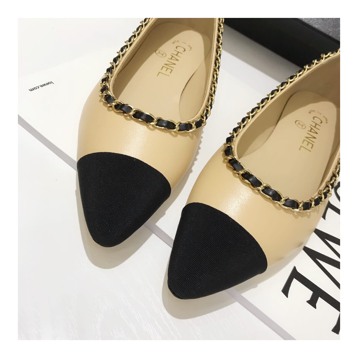 Chanel Grosgrain and Lambskin Chain Flats Ballerinas G35389