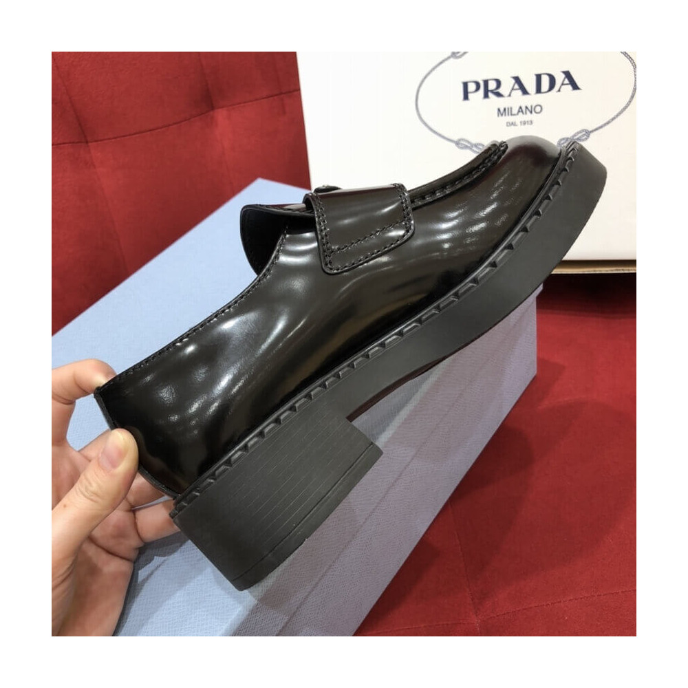 Prada Black Chocolate Brushed Leather Loafers 1D246M