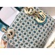 Lady Dior Mini Azure Blue Honeycomb Embroidery Bag M0505 With Two-Tone Thread And Rhinestones