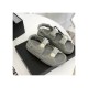 Chanel CC Button Velcro Sandals Grained Calfskin Leather 261157