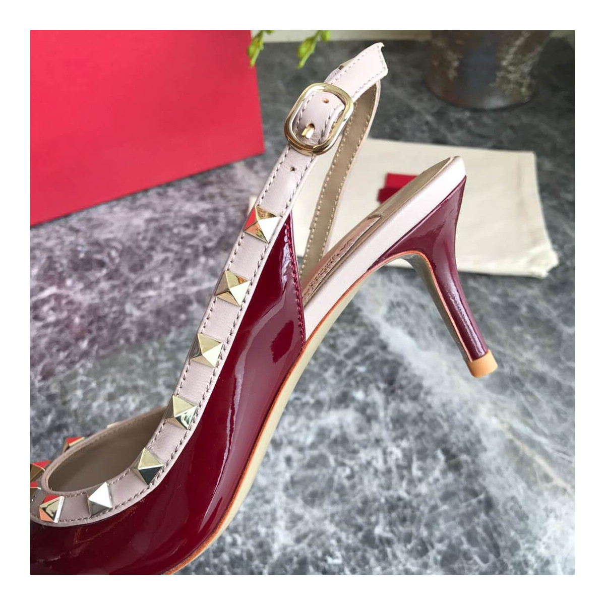 Valentino Garavani Rockstud Patent Leather Slingback Pump 65mm Uw2s0h14