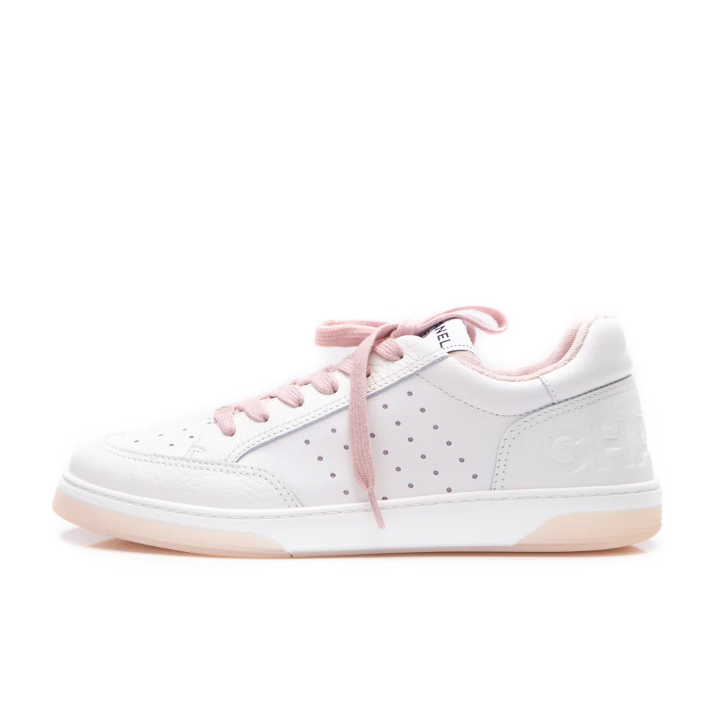 Chanel Logo Low Top Sneakers White Pink G38808