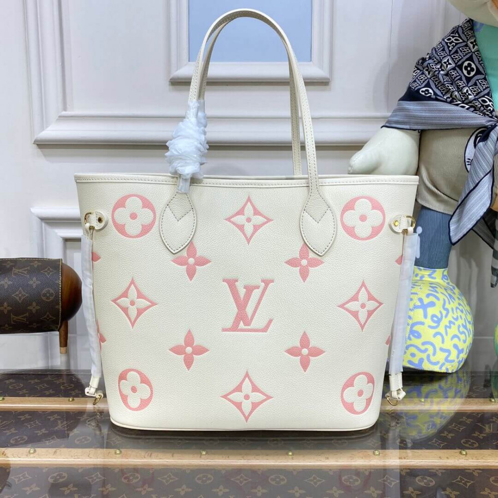 Louis Vuitton Monogram Empreinte Leather Neverfull MM M21579 Creme/Pink