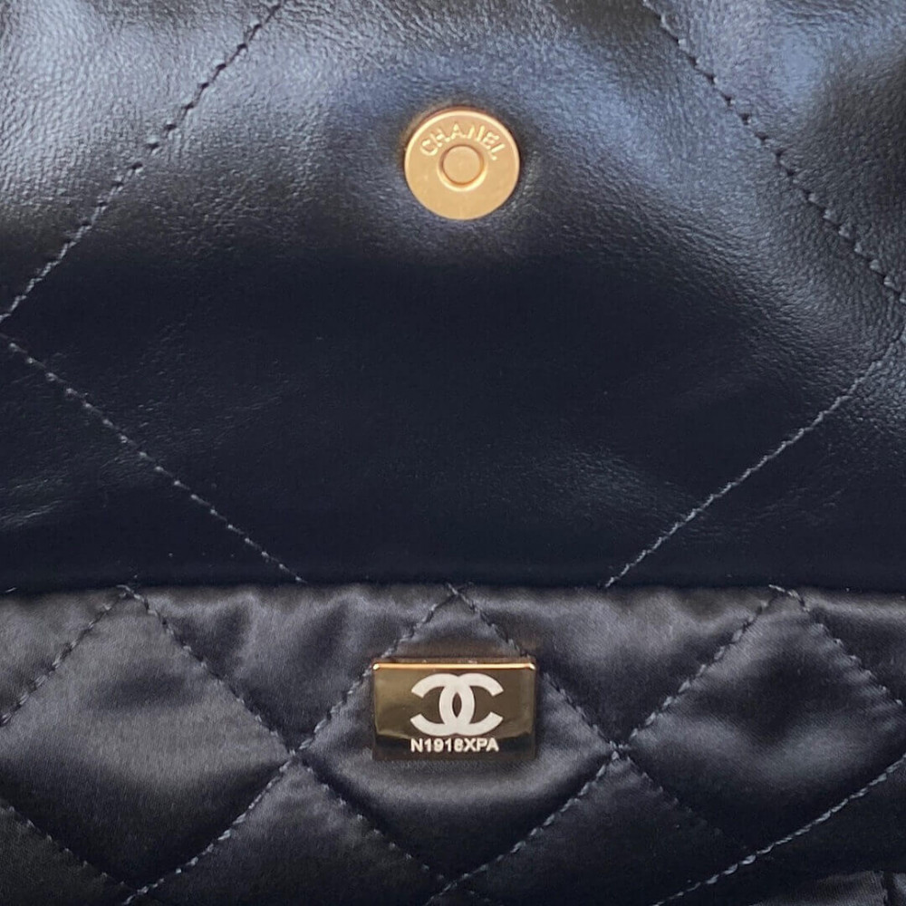 Chanel 22 Small Handbag Shiny Calfskin AS3260 Black Gold