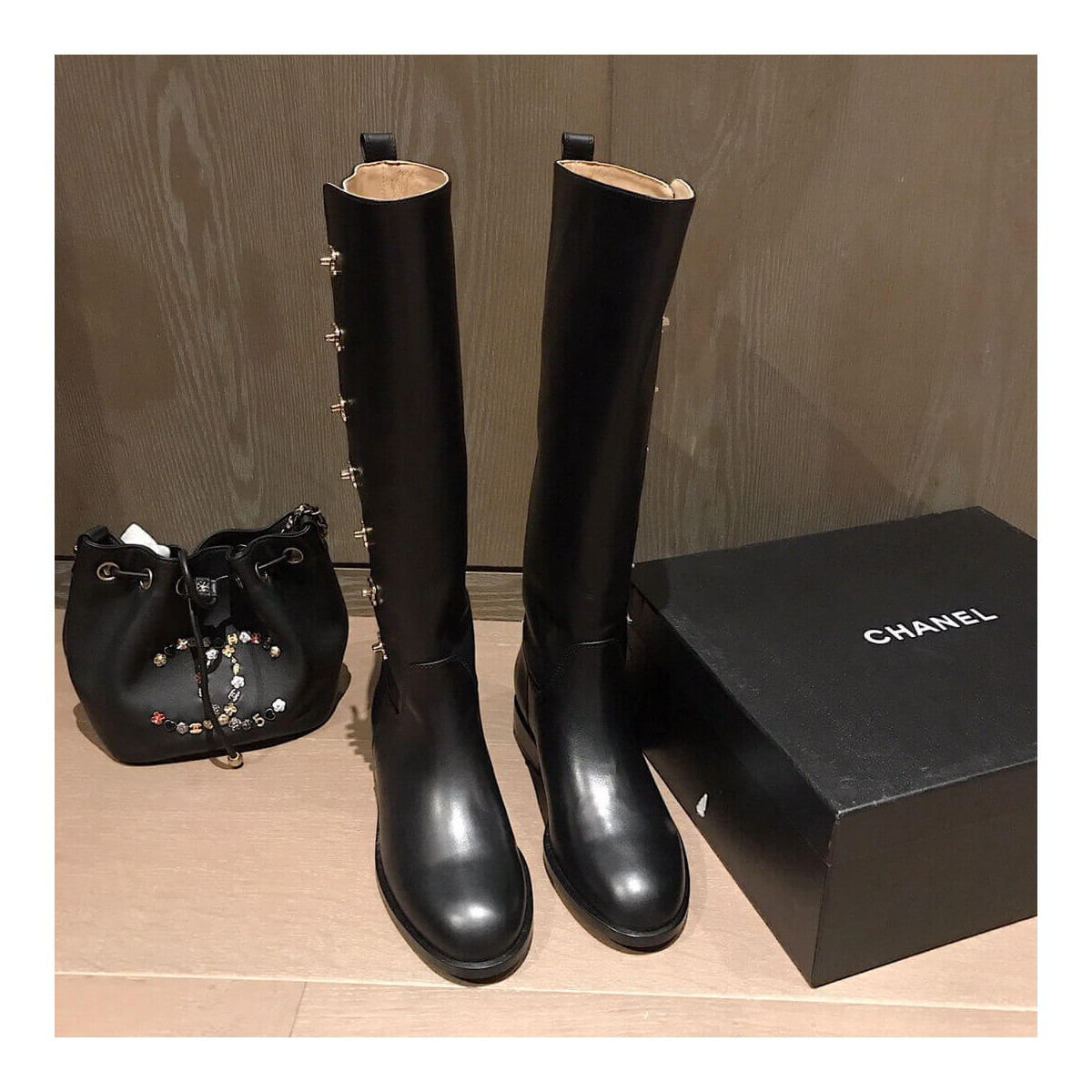 Chanel Calfskin CC Turn Lock High  Boots 37849