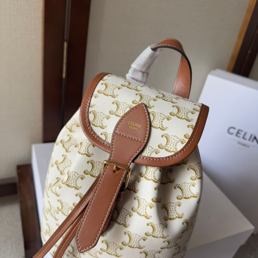 Celine Mini Backpack Folco In Triomphe Canvas And Calfskin 197662