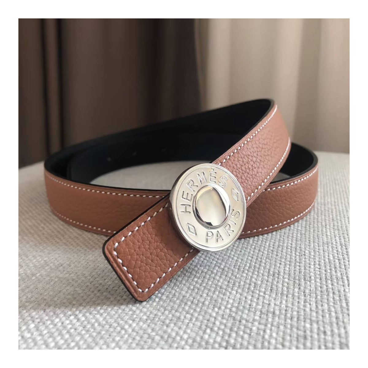 Hermes Bouton Bombe Belt Buckle &amp; Reversible Leather Strap 24mm H0800