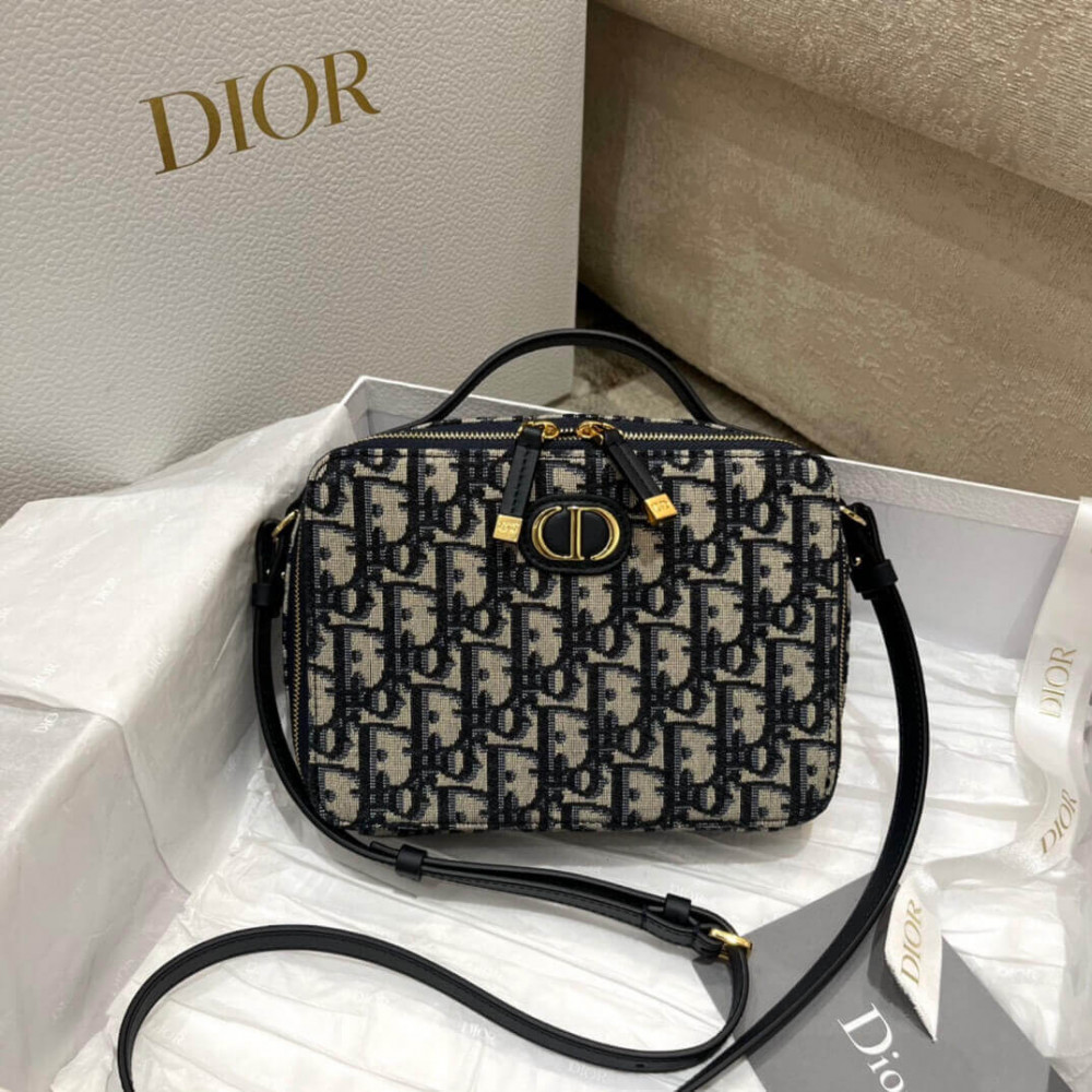 Christian Dior 30 Montaigne Box Bag Blue Oblique Jacquard S2141