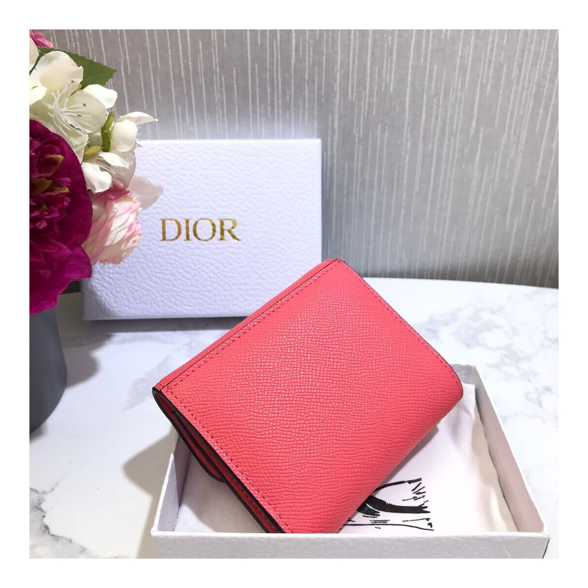 Christian Dior Grained Calfskin Saddle Lotus Wallet S5652