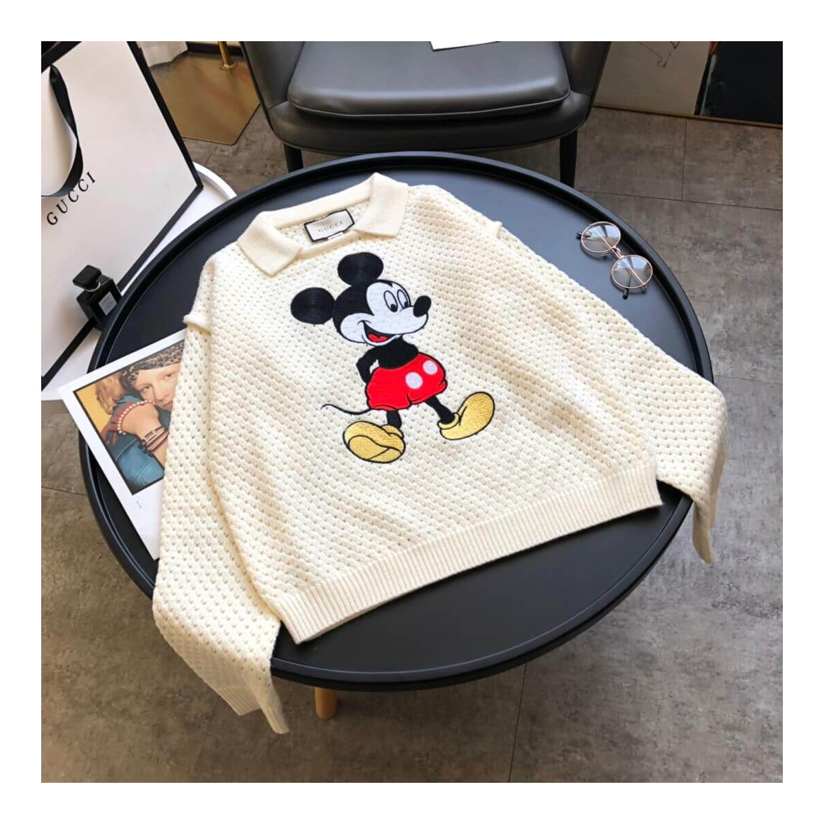 Gucci Mickey Mouse Crochet Applique Wool Sweater 320347