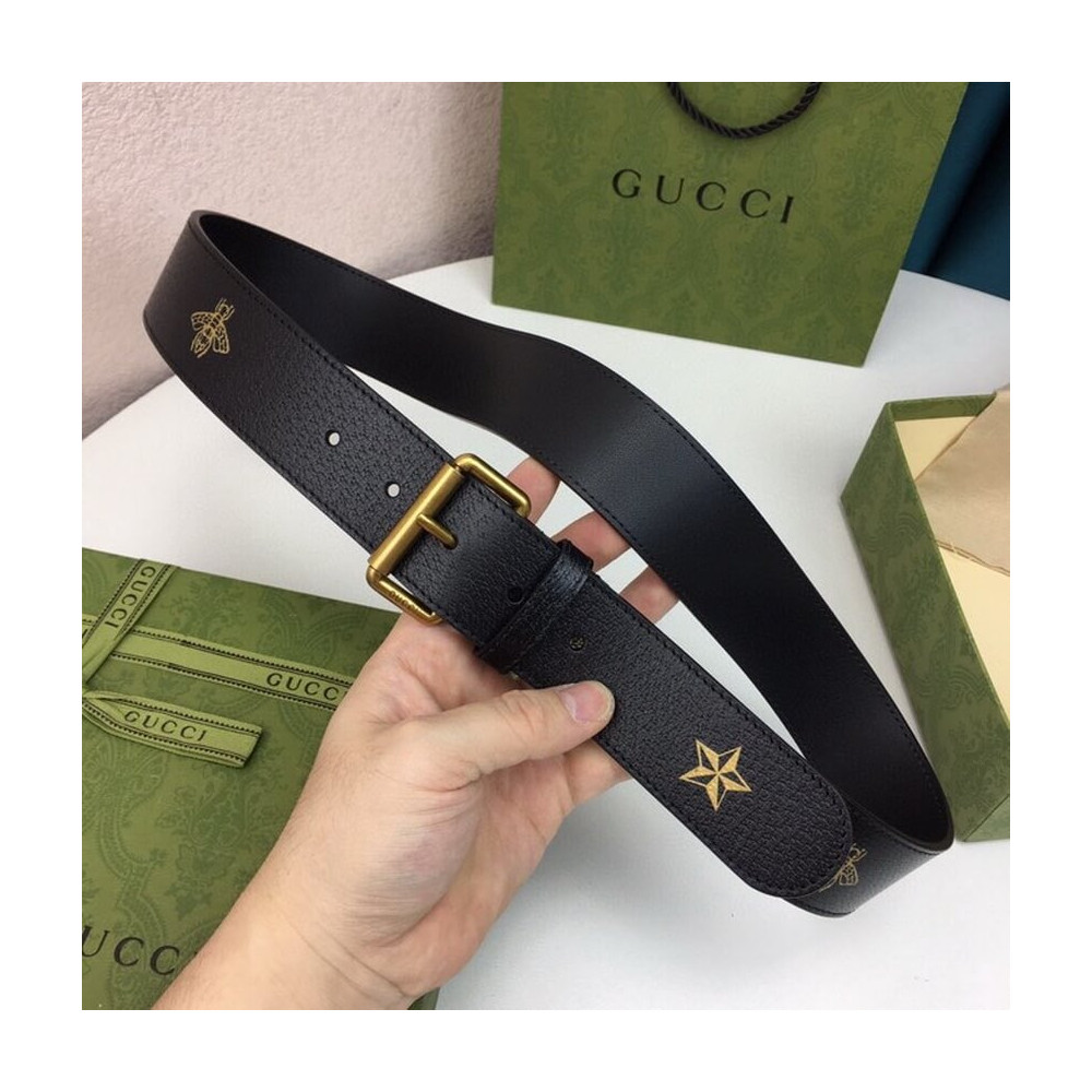 Gucci Calfskin Bees And Stars Print Belt 40mm 576179