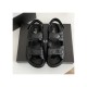 Chanel Caviar Gold CC Logo Velcro Dad Sandals G35927 Black