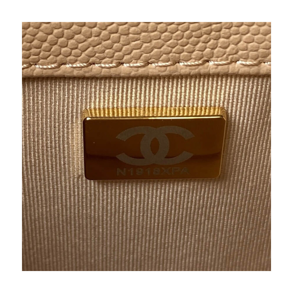 Chanel Boy Flap Bag With Handle Grained Shiny Calfskin A94805