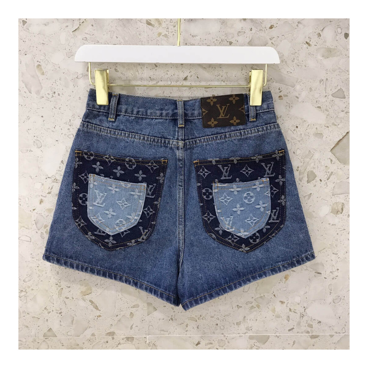 Louis Vuitton Stretch Denim Mini Shorts 1A82VK