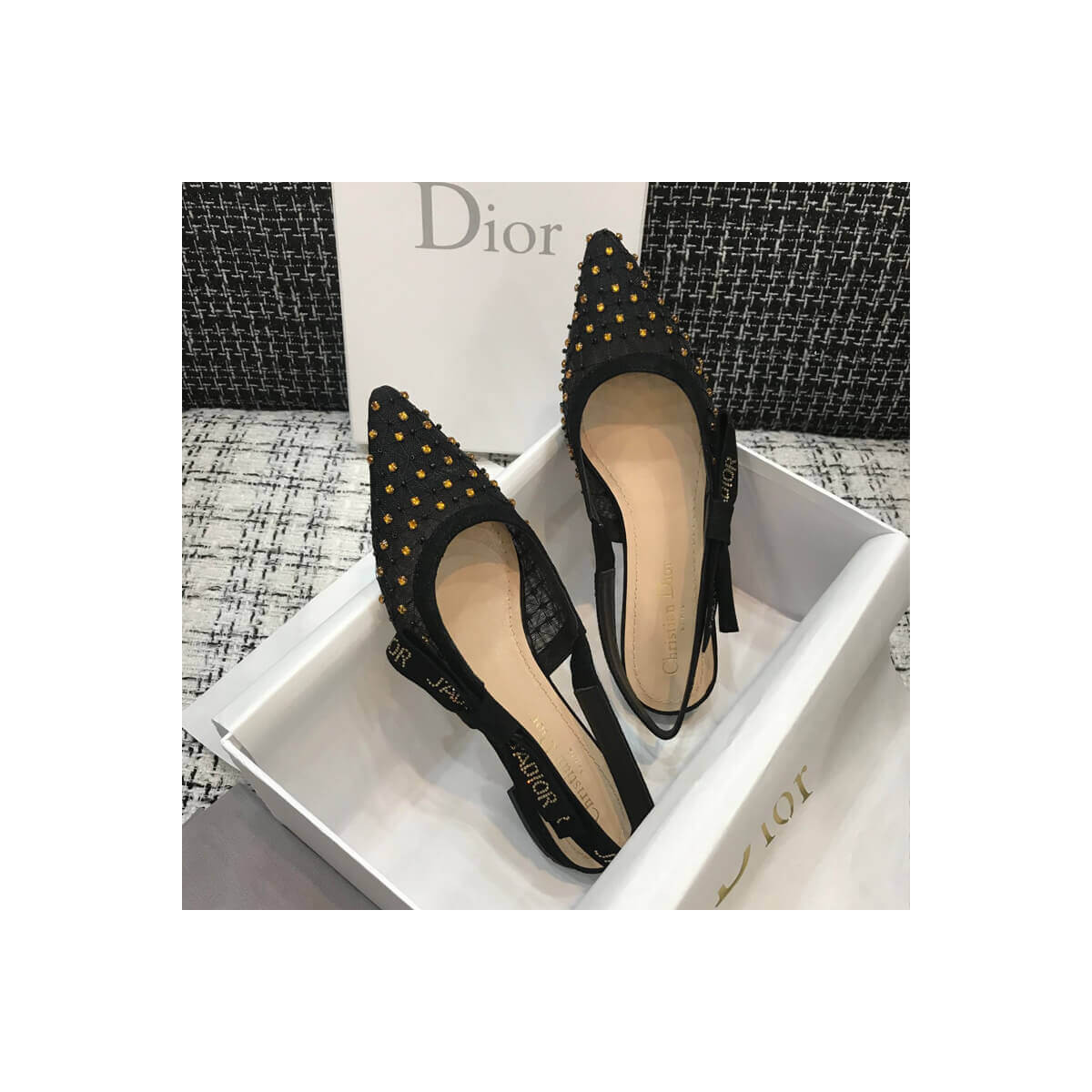 Dior J&#039;adior Slingback Ballerina Flat with Thread and Bead Embroidery P766