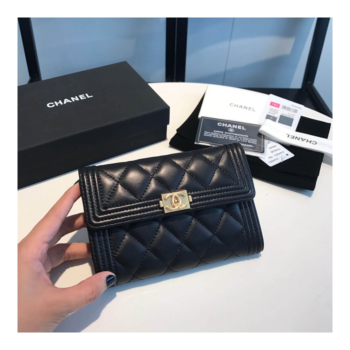 Chanel Lambskin Boy Flap Wallet A84302