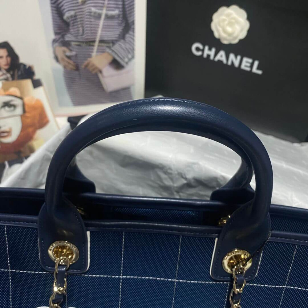 Chanel Deauville Cotton &amp; Calfskin Large Shopping Bag AS93786