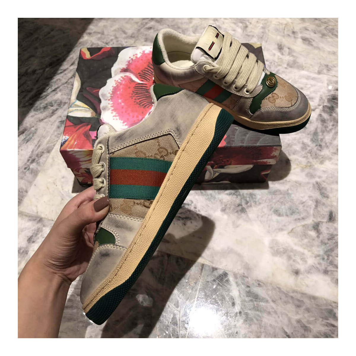 Gucci Screener Dirt Leather Sneaker 570443 Green