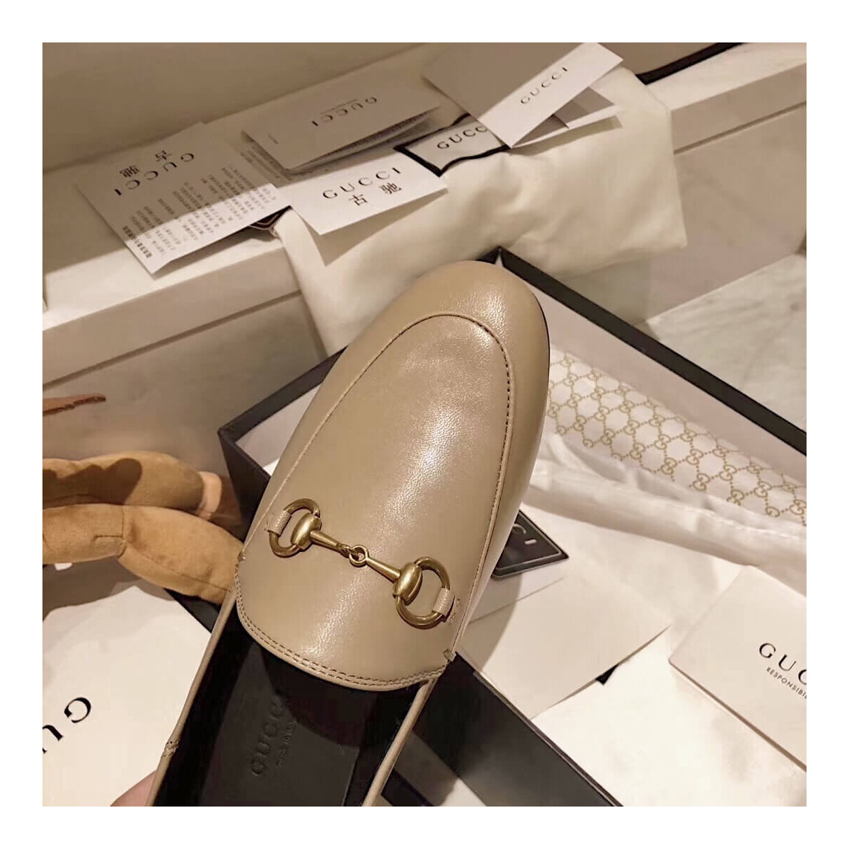 Gucci Leather Horsebit Loafer 414998 Light Brown