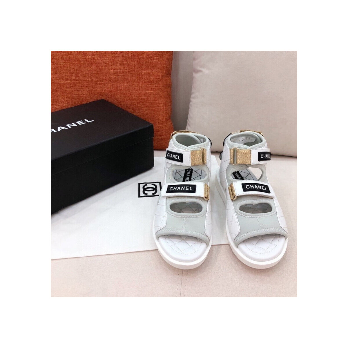 Chanel Goatskin with Fabric Sandals G37231