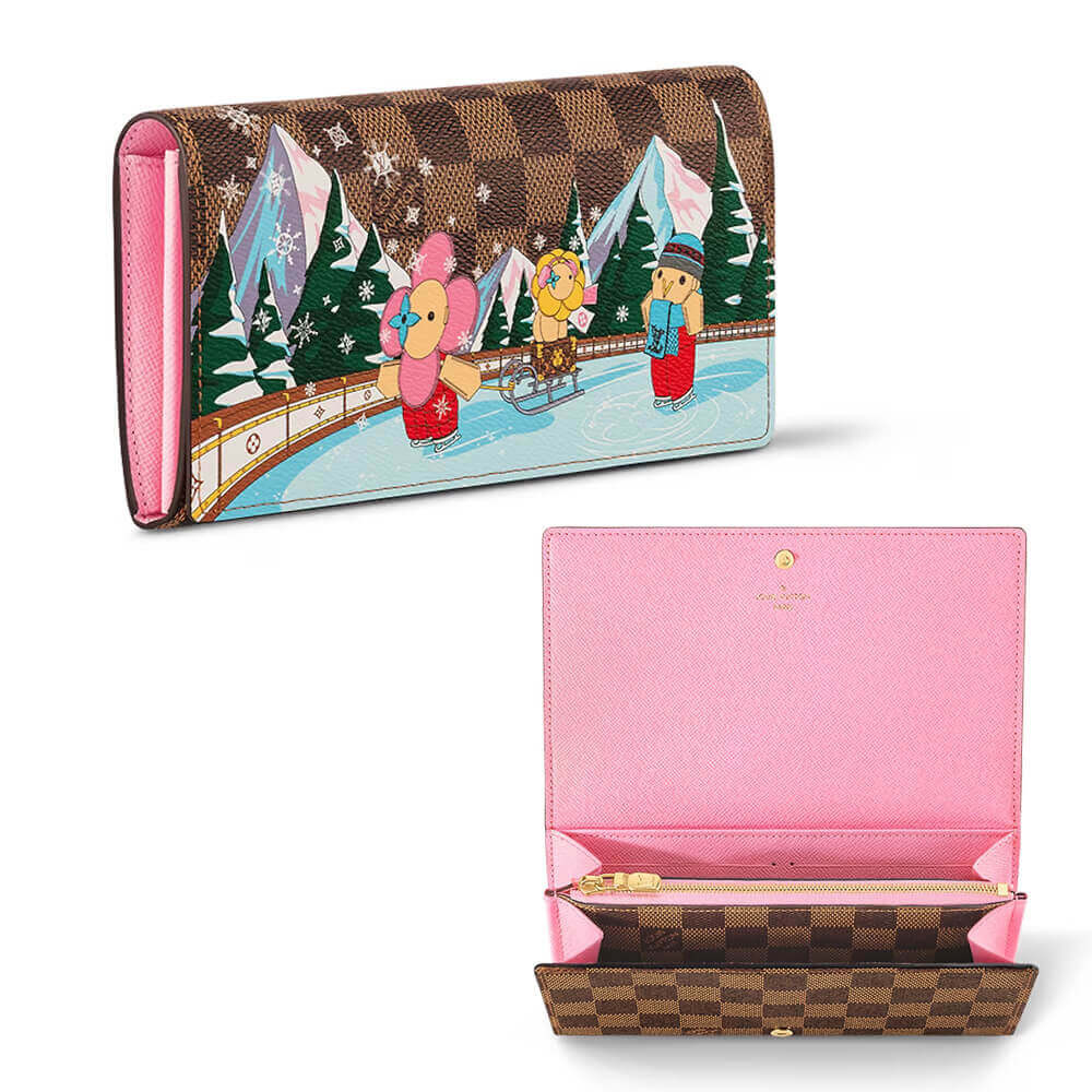 Louis Vuitton Vivienne Sailing Damier Ebene Sarah Wallet Pink N40722