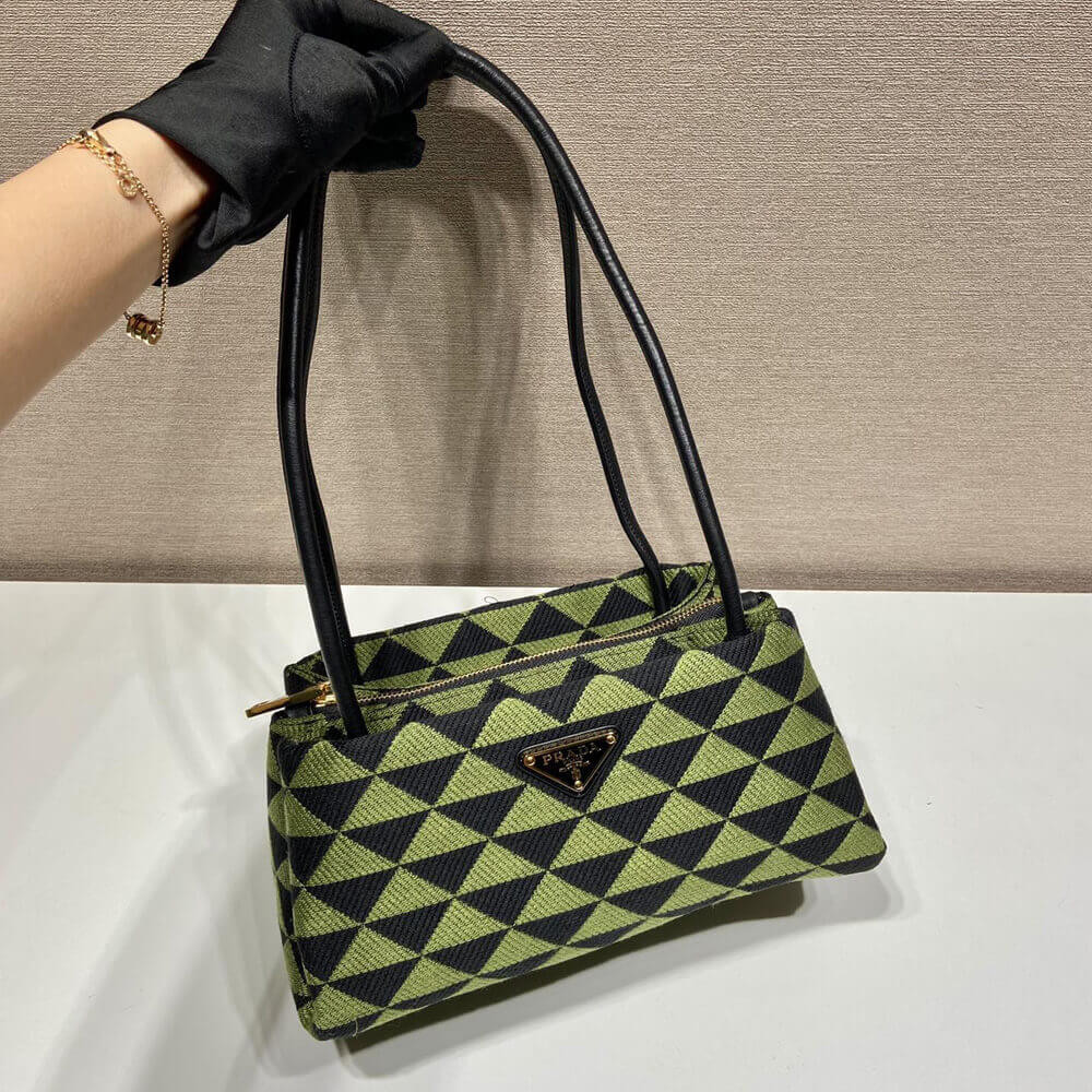 Prada Small Symbole Bag Embroidered Fabric 1BA368 Black/Ivy Green