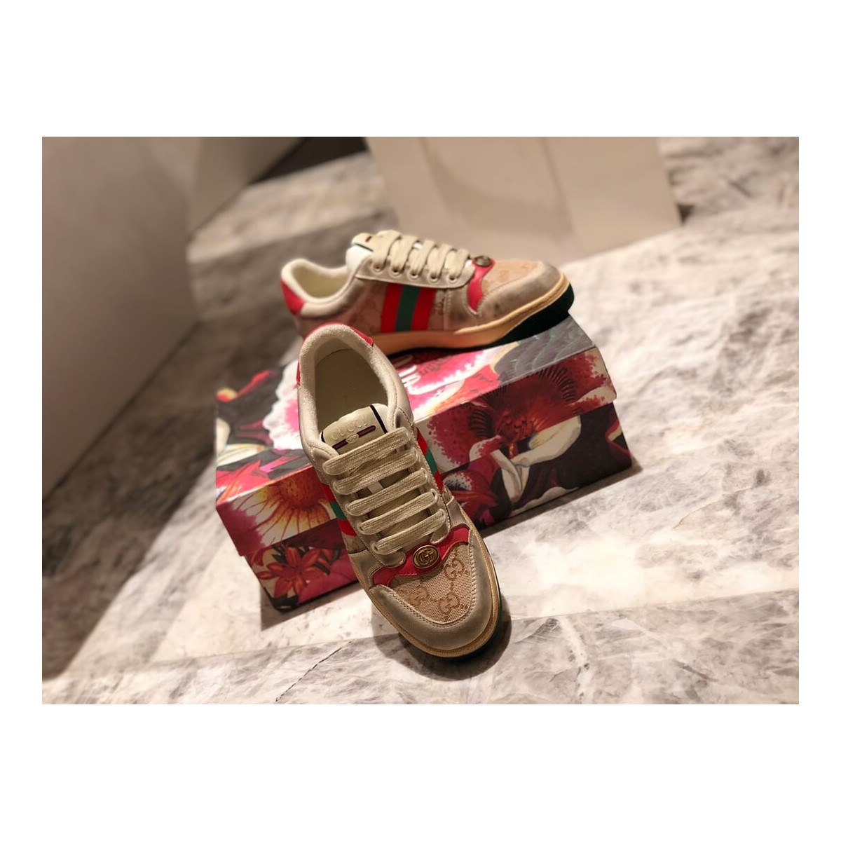 Gucci Screener Leather Sneaker 570443 Red