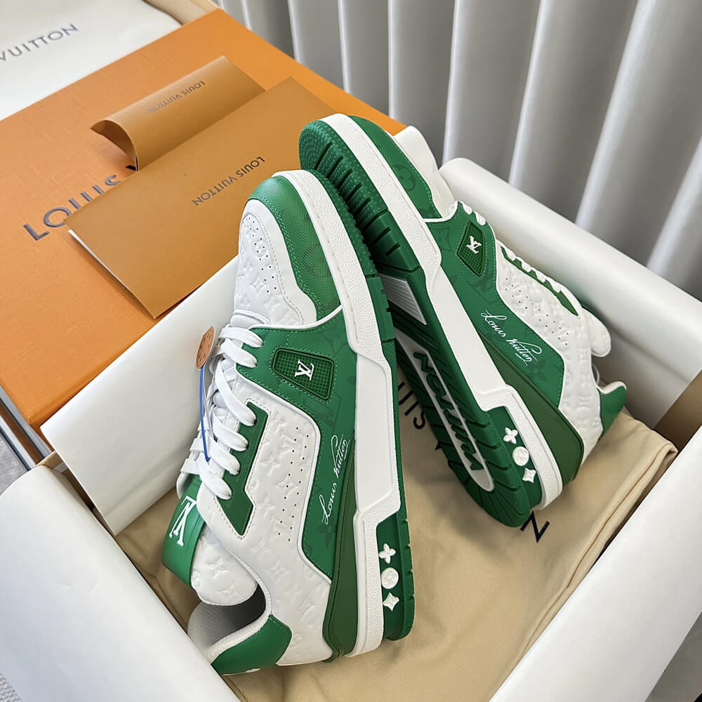 Louis Vuitton LV Trainer Sneaker Signature Green White 1AANG3