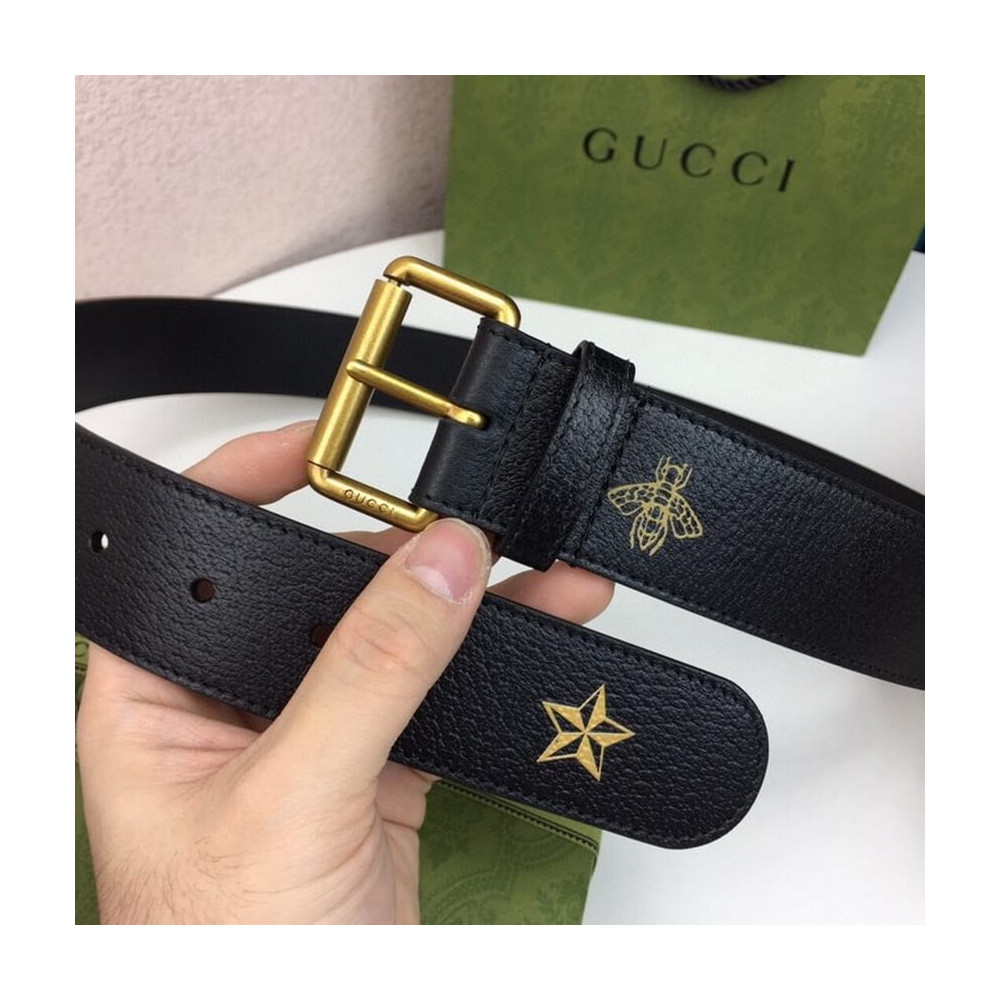 Gucci Calfskin Bees And Stars Print Belt 40mm 576179