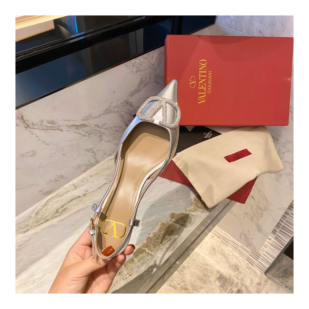 Valentino Garavani Vlogo Calfskin Slingback Pump 50mm SW2S0Q72